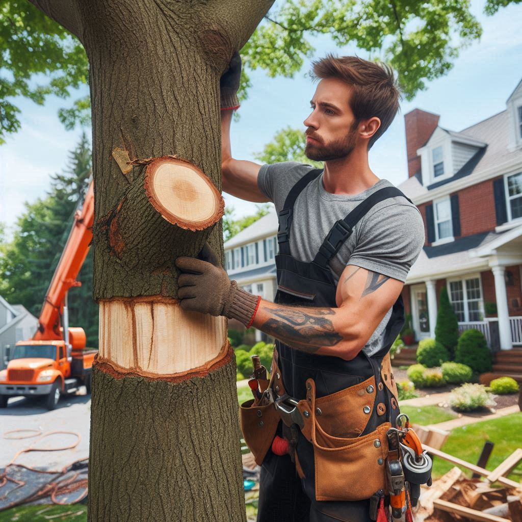 Blog Article - Arborist performing maintenance on a tree in a Massachusetts home's yard